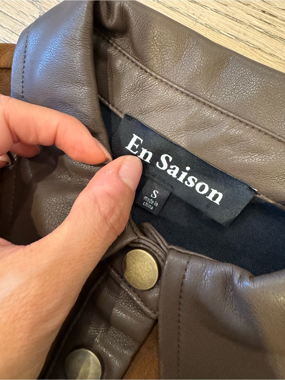 [NWOT] En Saison Size S Brown Faux Suede Leather Trim Belted A-Line Dress - Picture 9 of 13